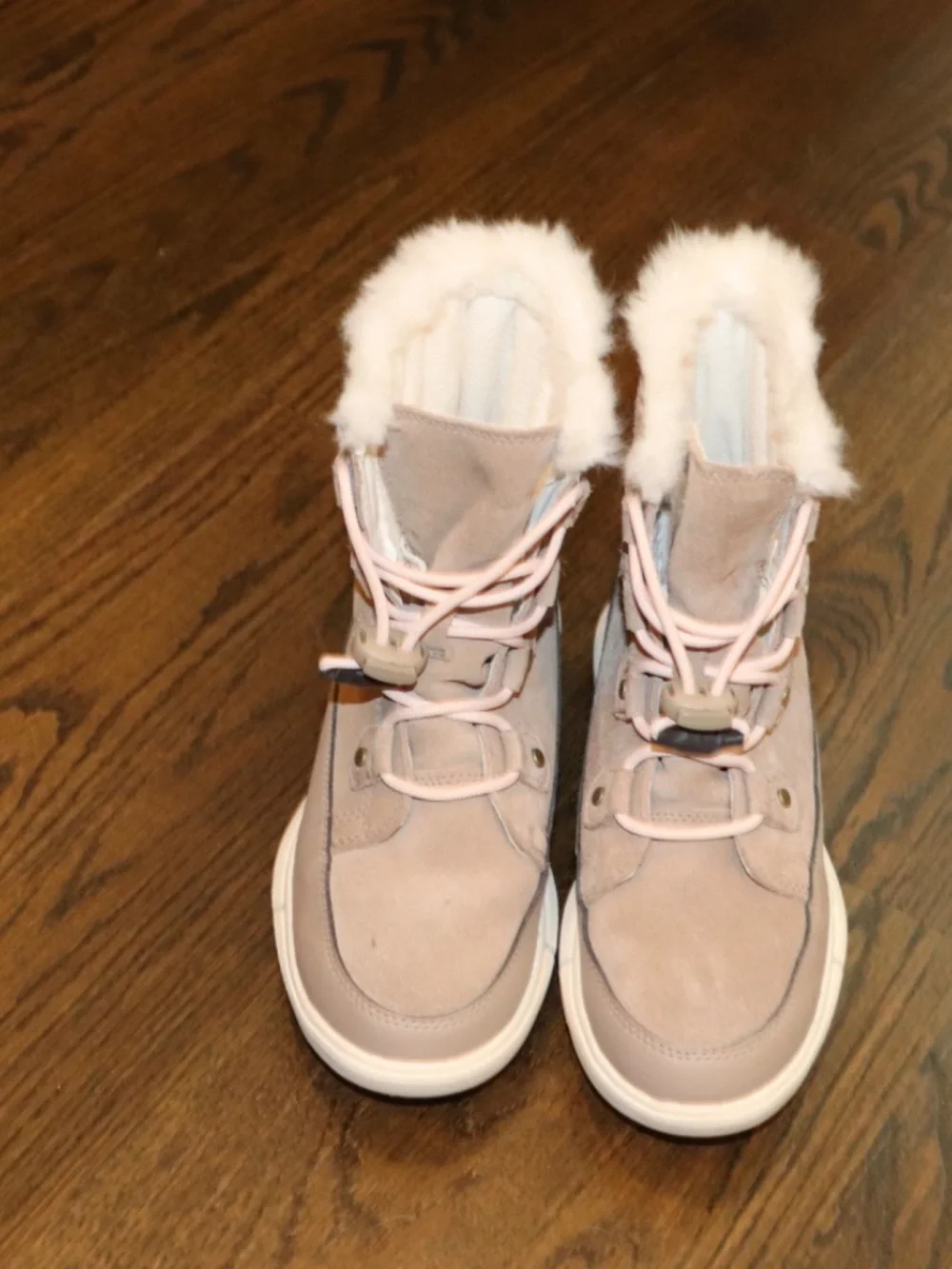 Girls Sorel Explorer Joan Waterproof Winter Boots Tan Suede Faux Fur Size 4